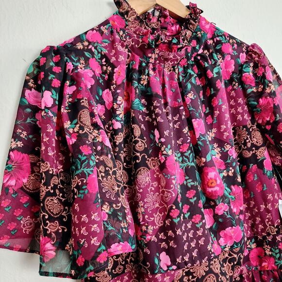 NEW Julia Jordan Ruffle Mockneck Floral Flutter Sleeve Floral Midi Dress - Picture 7 of 13